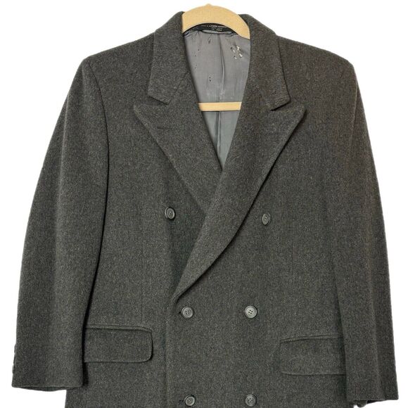 Vintage Italian Wool Double-Breasted Overcoat Gray 42L Long READ Grunge Academia - Picture 3 of 16